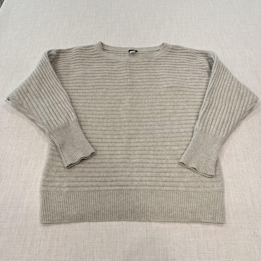 J Crew Sweater Womens Large Gray Cashmere Wool Blend Boat Neck Dolman Pullover